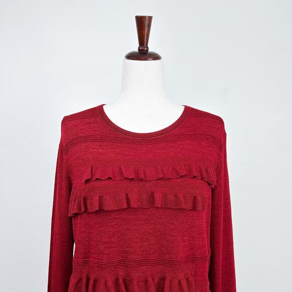 Diane Von Furstenberg Red Merino Wool Blend Ruffle Detail Sweater - Picture 2 of 9
